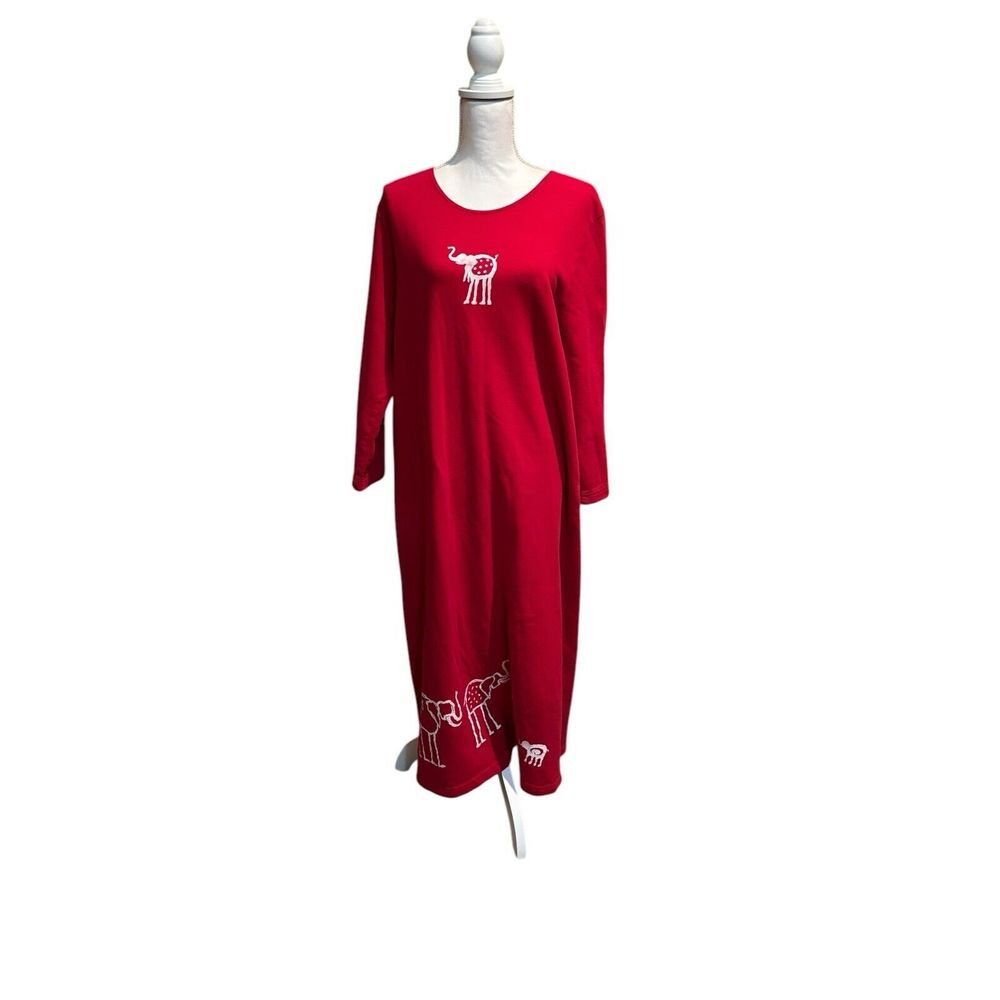 Cite Elephant Print Maxi Dress Red Novelty Artsy Art to Wear quirky‎ maxi Large
